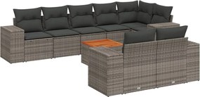 vidaXL Set canapele de grădină, 9 piese, cu perne, gri, poliratan