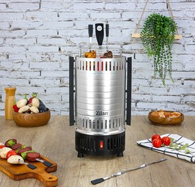 Gratar vertical Zilan ZLN5565 argintiu, putere 900W, rotatie automata, 5 bete pentru frigarui