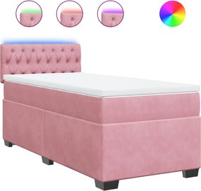 vidaXL Pat box spring cu saltea, roz, 100x200 cm, catifea