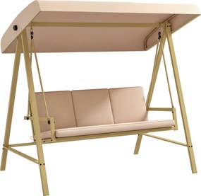 Outsunny Scaun Balansoar de Grădină cu 3 Locuri, Bancă cu Copertină Reglabilă, Perne Detașabile și Cadru din Oțel, 200x125x175 cm, Bej | Aosom Romania