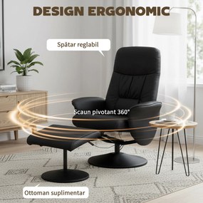 HOMCOM Fotoliu Relaxant cu Suport pentru Picioare, Reclinabil 145° cu Șezut Rotativ, cu 10 Puncte de Masaj, Negru | Aosom Romania