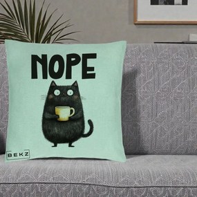 Perna Decorativa NOPE Pisica Neagra Cafea, 40x40 cm, Verde Menta, Husa Detasabila, Perna Inclusa, BEKZ®