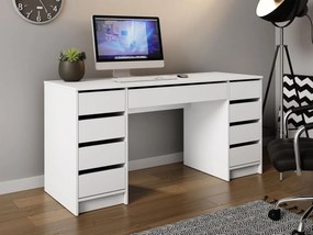 BIA8 - Birou 154 cm, masa de calculator cu 9 sertare, office - Alb / Negru / Crem / Alb Lucios / Gri / Culoarea Stejar