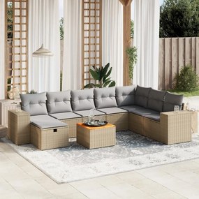 vidaXL Set canapele de grădină, 9 piese, cu perne, bej, poliratan