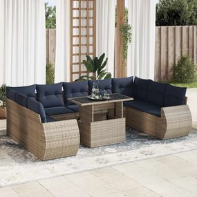 vidaXL Set mobilier de grădină cu perne, 10 piese, gri, poliratan