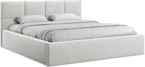 Pat matrimonial gri deschis tapițat din catifea cu spațiu de depozitare cu somieră 140x200 cm Hiko – Makamii