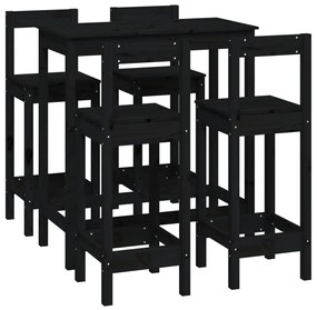 3124706 vidaXL Set mobilier de bar, 5 piese, negru, lemn masiv de pin