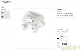 Plafoniera design modern cu 4 spoturi directionabile MOUSE PL4 alba 073583