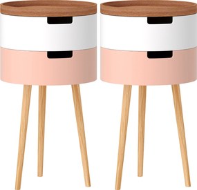HOMCOM Set de 2 Mese Totunde de Cafea cu 3 Niveluri, 2 Spații de Depozitare și Tavă Detașabilă, Φ35x65,5 cm, Multicolor | Aosom Romania