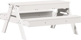 vidaXL Masă picnic cu groapă de nisip pentru copii alb, lemn masiv pin