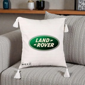 Perna Personalizata cu emblema Land Rover, 40x40 cm, Bej cu Franjuri, Husa Detasabila, Perna Inclusa, BEKZ®