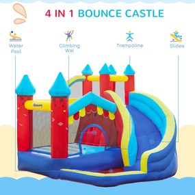 Outsunny Castelul Gonflabil 4 în 1 pentru Copii de la 3 la 8 ani cu Tobogan, Trambulina, Piscina si Pompa incluse, 290x270x230 cm