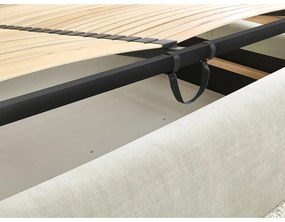Pat matrimonial bej tapițat cu spațiu de depozitare și somieră 160x200 cm Vernon – Bobochic Paris