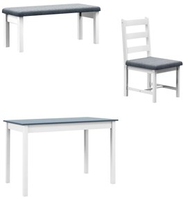 HOMCOM Grup de scaune, Set de masă cu 4 piese, 1 masă, 1 bancă, 2 scaune, Gri + Alb | Aosom Romania