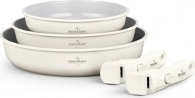 Set de tigai Swiss Haus SH-GCFP5C, 5 piese, Acoperire ceramica Sapphire, Manere detasabile, Inductie, Crem lucios