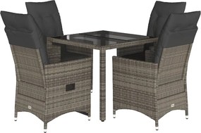 vidaXL Set mobilier de grădină cu perne, 5 piese, gri, poliratan