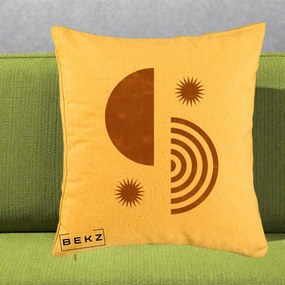 Perna Decorativa Boho Sun si Spirala, 40x40 cm, Galben, Husa Detasabila, Perna Inclusa, BEKZ®
