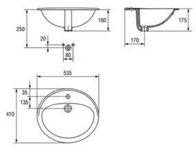 Lavoar incastrat alb 54 cm, oval, Cersanit Calla