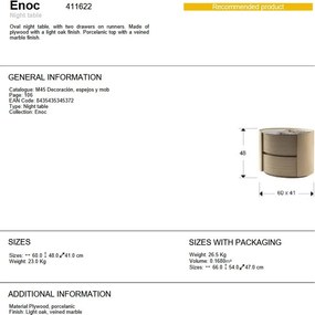 Noptiera ovala cu 2 sertare Enoc stejar deschis