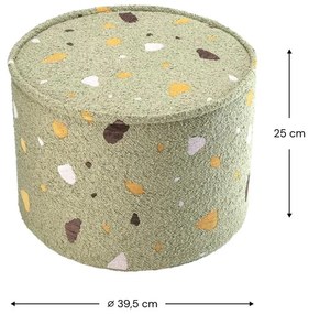 Puf de copii verde cu tapițerie din țesătură bouclé/cu tapițerie din chenille Terrazzo – Wigiwama