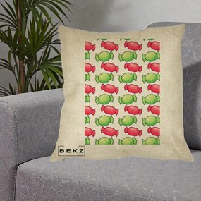 Perna Decorativa Bomboane Craciun Pattern, 40x40 cm, Crem, Husa Detasabila, Perna Inclusa, BEKZ®