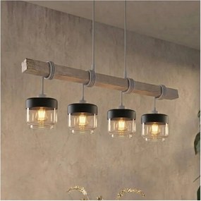 Brilagi - Lustru pe cablu WOOD GLASS 4xE27/60W/230V pin/gri/maro fumuriu