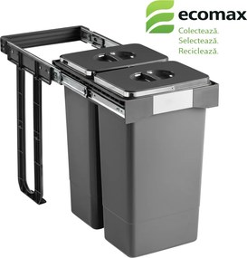 Cos gunoi incorporabil Ecomax Free Jazz 40, colectare selectiva, gri antracit, 2 x 26 l Polipropilena, 400 mm, L:320 mm; l:470 m; H:545 mm, Gri