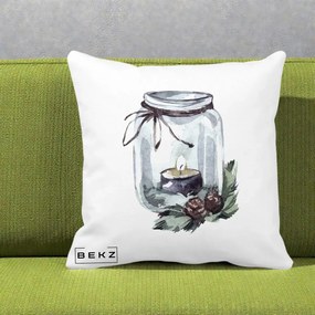 Perna Decorativa Felinar cu Lumanare si Conuri, 40x40 cm, Alba Mata, Husa Detasabila, Perna Inclusa, BEKZ®