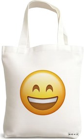 Sacosa de Panza pentru Cumparaturi, Geanta Tote, model Happy Emoji, 38x34.5 cm, Alba, BEKZ®