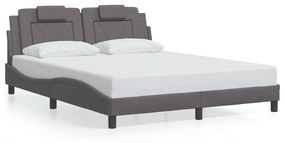 3214032 vidaXL Cadru de pat cu lumini LED, gri, 160x200 cm, piele ecologică