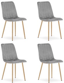 Set 4 Scaune Bucatarie/Dining Gabe Catifea Gri Deschis Picioare Metalice Finisaj Lemn