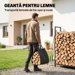 Outsunny Set pentru Șemineu din Metal, 6 Piese, cu Geantă, Perie, Lopățică, Vătrai, Clește și Suport, Negru | Aosom Romania