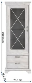 Vitrina Cu 1 Usa Si 2 Sertare Kashmir, Alb Antic, 78.5 Cm