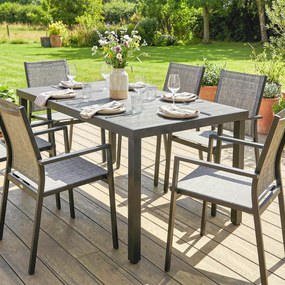 Outsunny Masă de grădină pentru 4-6 persoane, masă de exterior cu blat cu lamele, 140 x 90 x 74 cm, gri | Aosom Romania