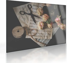 Tablou pe sticlă cu note muzicale și trandafiri (70x50 cm)