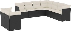 vidaXL Set mobilier de grădină cu perne, 9 piese, negru, poliratan