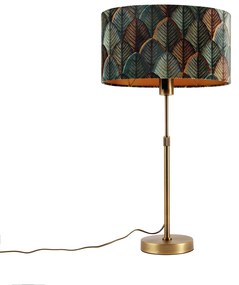 Lampă de masă bronz cu abajur oval din catifea cu design de frunze 35cm - Parte
