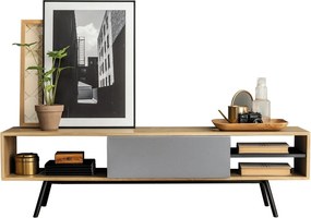 Comodă TV lemn masiv gri KUADRAT – design modern în stejar grafit și