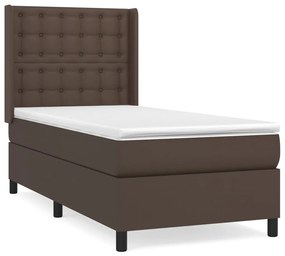 3132486 vidaXL Pat box spring cu saltea, maro, 100x200 cm, piele ecologică