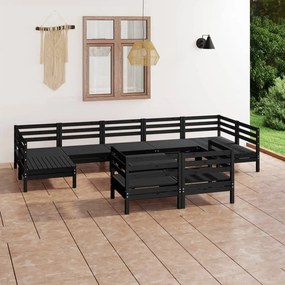 3083483 vidaXL Set mobilier relexare grădină, 10 piese, negru, lemn masiv pin