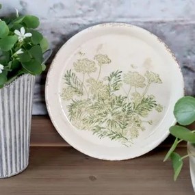 Farfurie pentru ghiveci din ceramică cu imprimeu floral verde, finisaj antichizat, H2,5/D23,5 cm, „Laval”
