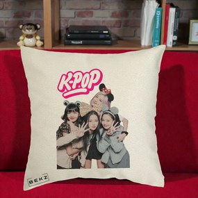 Perna Personalizata BLACKPINK K-Pop Grup Pozitii Amuzante, 40x40 cm, Ecru, Husa Detasabila, Perna Inclusa, BEKZ®