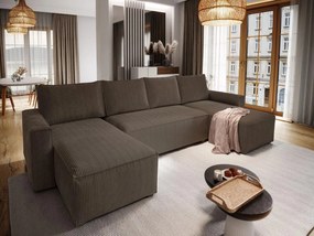 PROMO Set de canapea in forma de U SMART COSARO maro inchis 295x140 cm calitate secundara