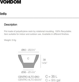 Ghiveci plante design decorativ modern exterior / interior HIGH CENTRE 60x38cm