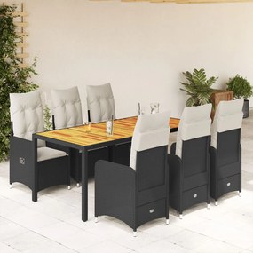 3276981 vidaXL Set bistro de grădină, 7 piese, cu perne, negru, poliratan