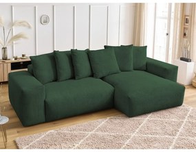 Colțar verde extensibil/cu spațiu de depozitare cu tapițerie din catifea reiată Voltaire – Bobochic Paris