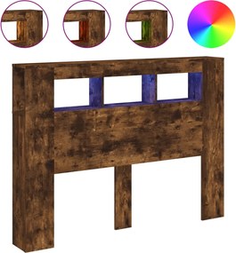 vidaXL Tăblie de pat cu LED, stejar fumuriu, 140x18,5x103,5 cm, lemn