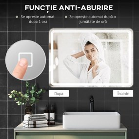 kleankin Oglinda pentru Baie cu Lumini LED, 70x 4 x 100cm, Argintiu | Aosom Romania