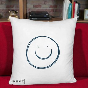 Perna Decorativa Smile Desen Minimalist, 40x40 cm, Alb Pufos, Husa Detasabila, Perna Inclusa, BEKZ®