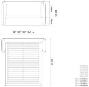 Pat matrimonial crem tapițat cu spațiu de depozitare cu somieră 160x200 cm Miley – Micadoni